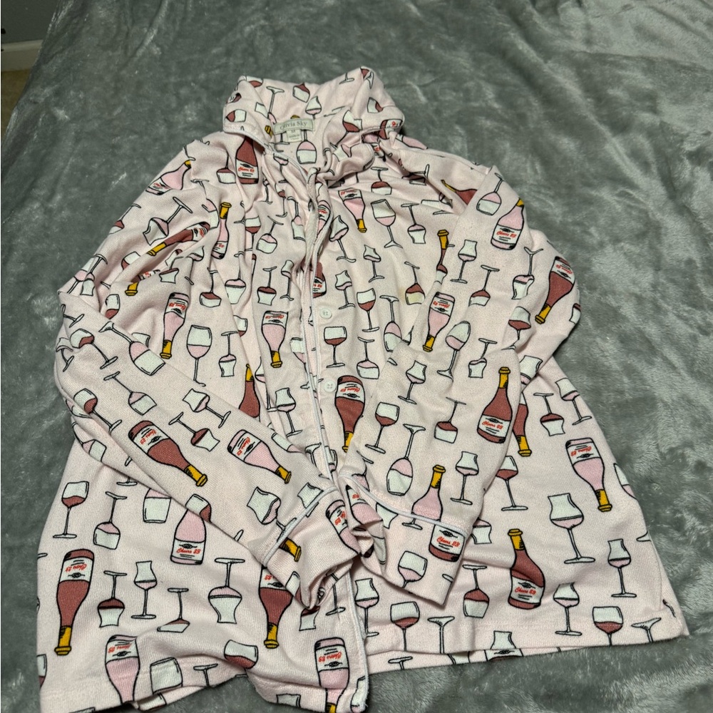 Olivia Sky Pink and White Puzzle Pajama Set